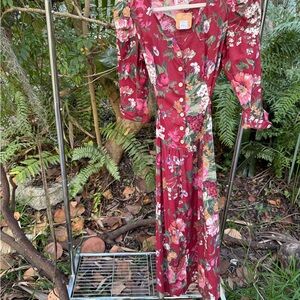 70’s Floral Red Maxi Dress